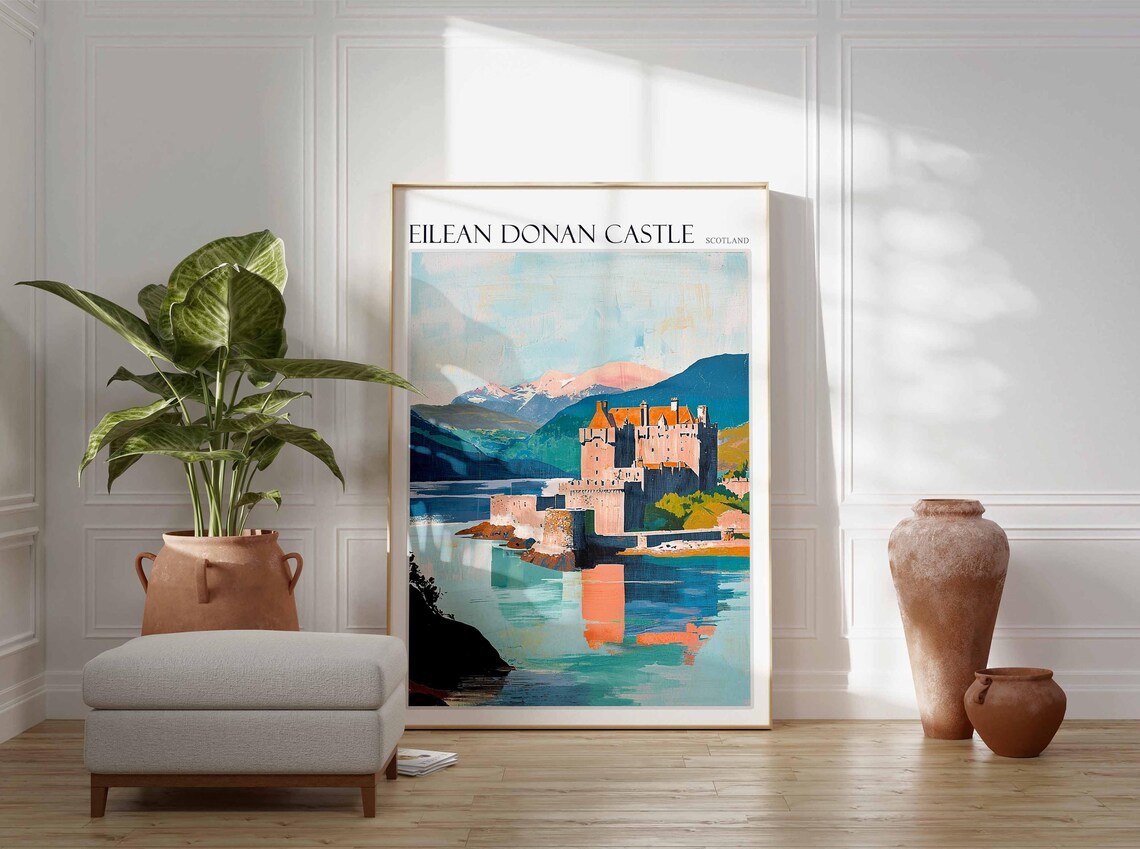 Eilean Donan Castle Scotland Calm Water Reflection Oil Painting Poster - Image 2