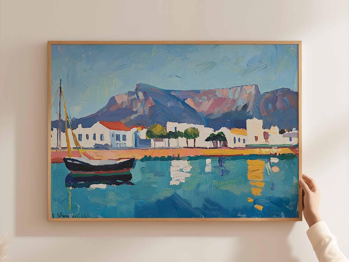 Cape Town Fishing Boat Harbor White Buildings Mountain Poster