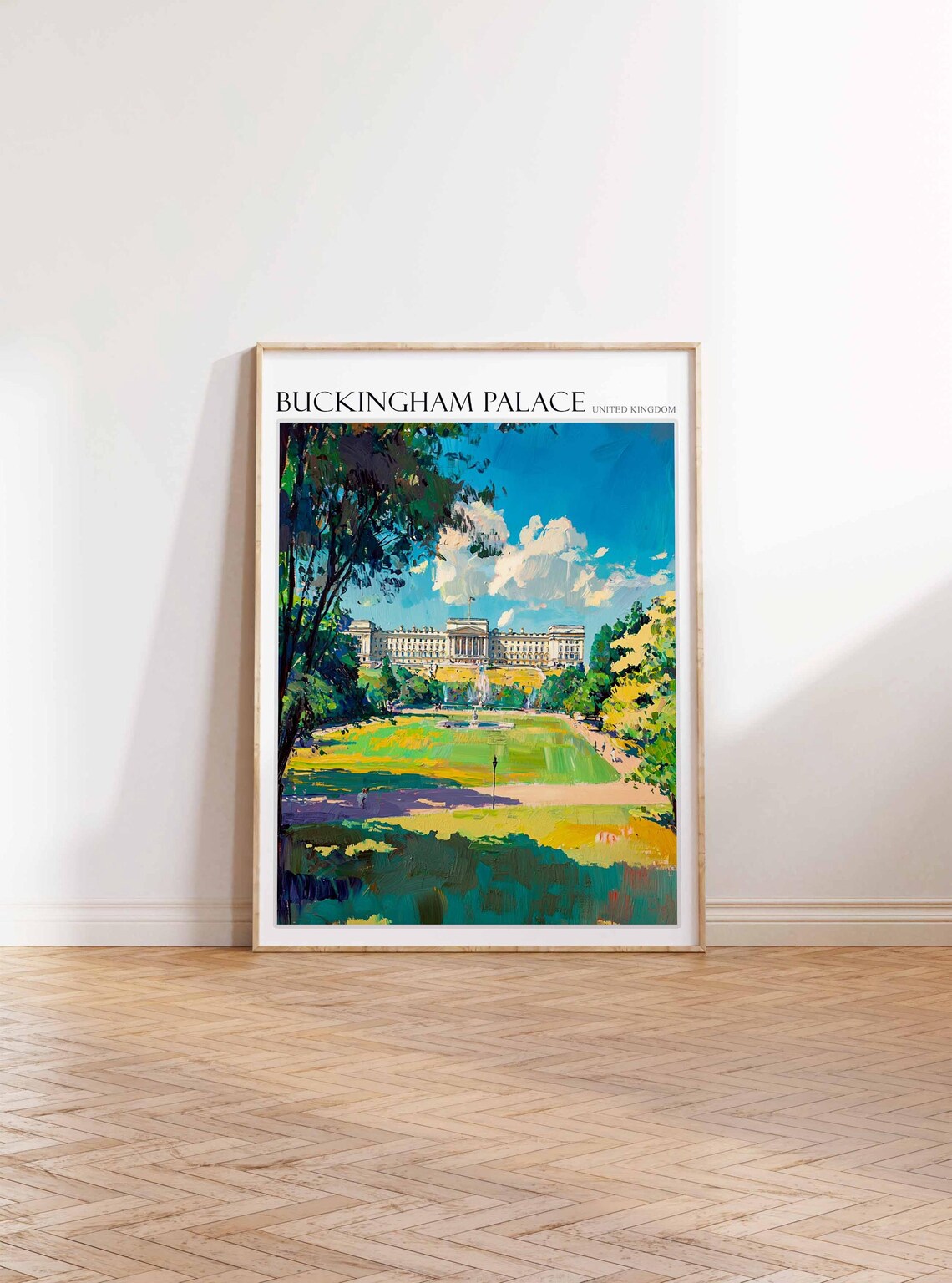 Buckingham Palace London Park Fountain Lawn Painting Art Poster - Image 3