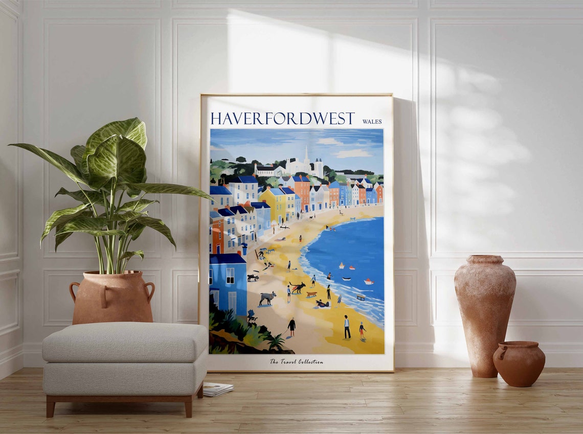 Haverfordwest Poster Haverfordwest Travel Print Wales Travel Poster Welsh Decor Tropical Decor Sea Print Haverfordwest Travel Poster - Image 3