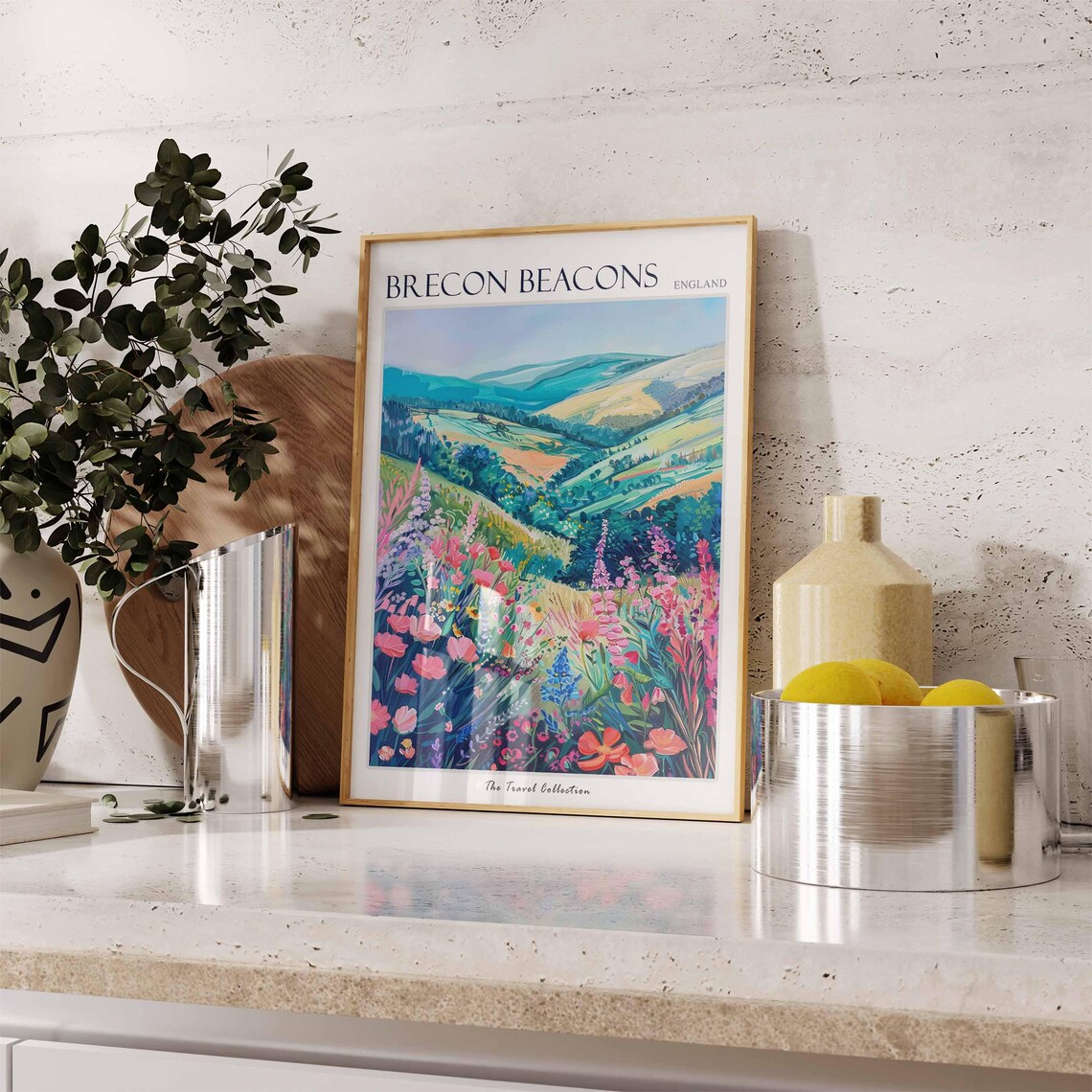 Brecon Beacons Rolling Green Hills Poppy Meadow Travel Poster - Image 3