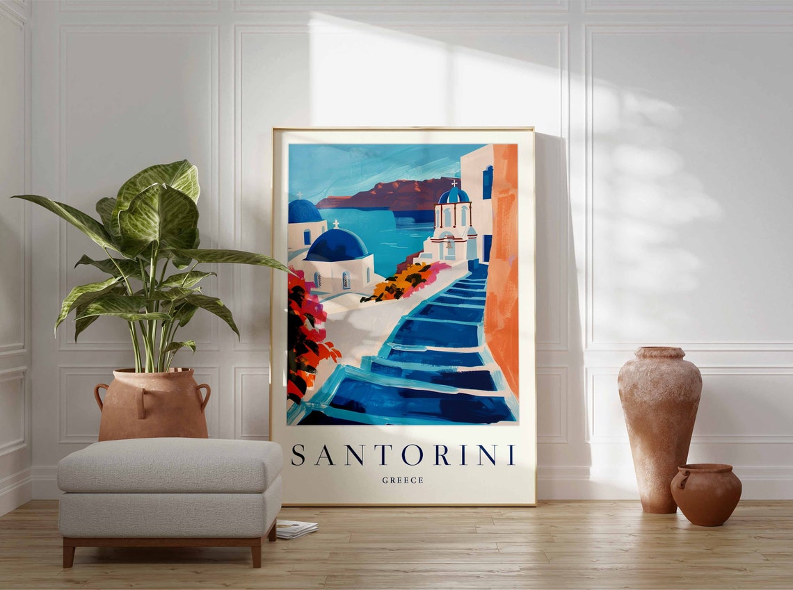 Santorini Blue Domes Whitewashed Steps Aegean Greece Travel Poster - Image 3
