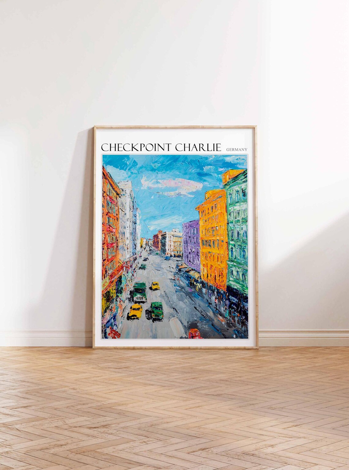 Checkpoint Charlie Berlin Busy Street Vintage Cars Oil Poster - Image 3