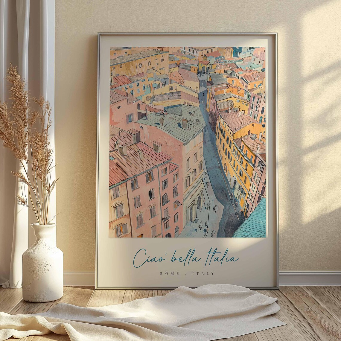 Rome Italy Aerial Rooftops Street Watercolor Travel Quote Poster - Image 2