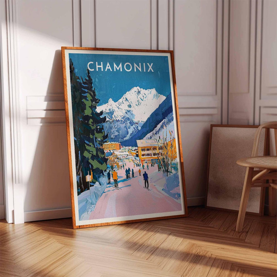 Chamonix Pink Snow Street Colorful Buildings Mountain Poster - Image 2