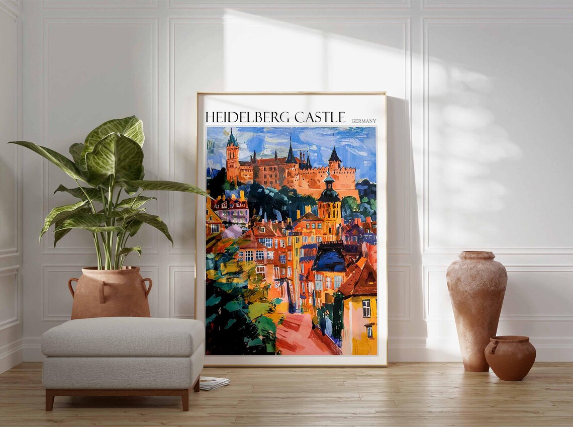 Heidelberg Castle Warm Dusk Old Town Houses Germany Travel Poster - Image 2
