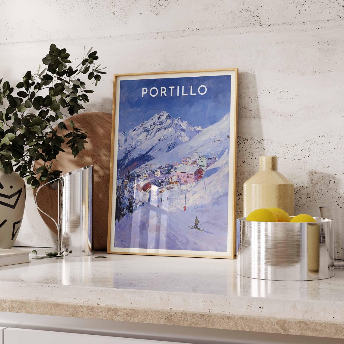 Portillo Chile Watercolor Blue Peak Alpine Ski Slope Resort Poster - Image 2