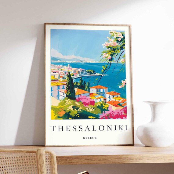 Thessaloniki Greece Mediterranean Coast Watercolor Travel Poster