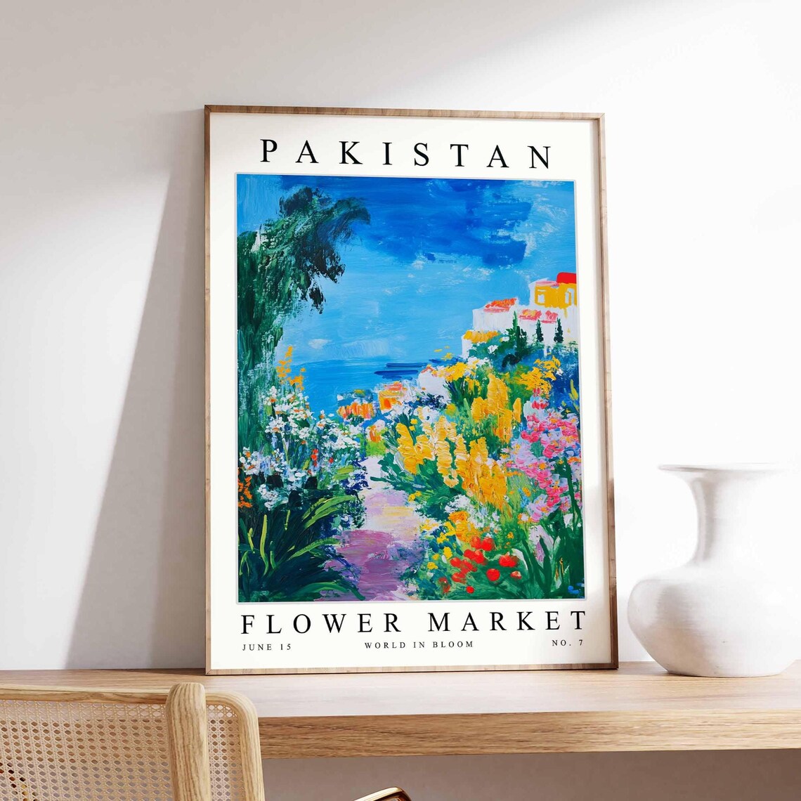Pakistan Seaside Garden Hillside Village Colorful Flower Market Poster