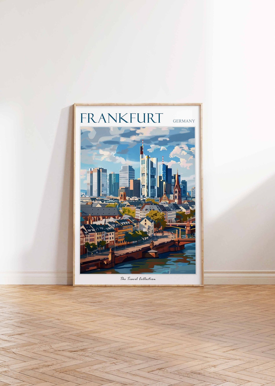 Frankfurt Germany Skyline River Bridge Travel Collection Poster - Image 2
