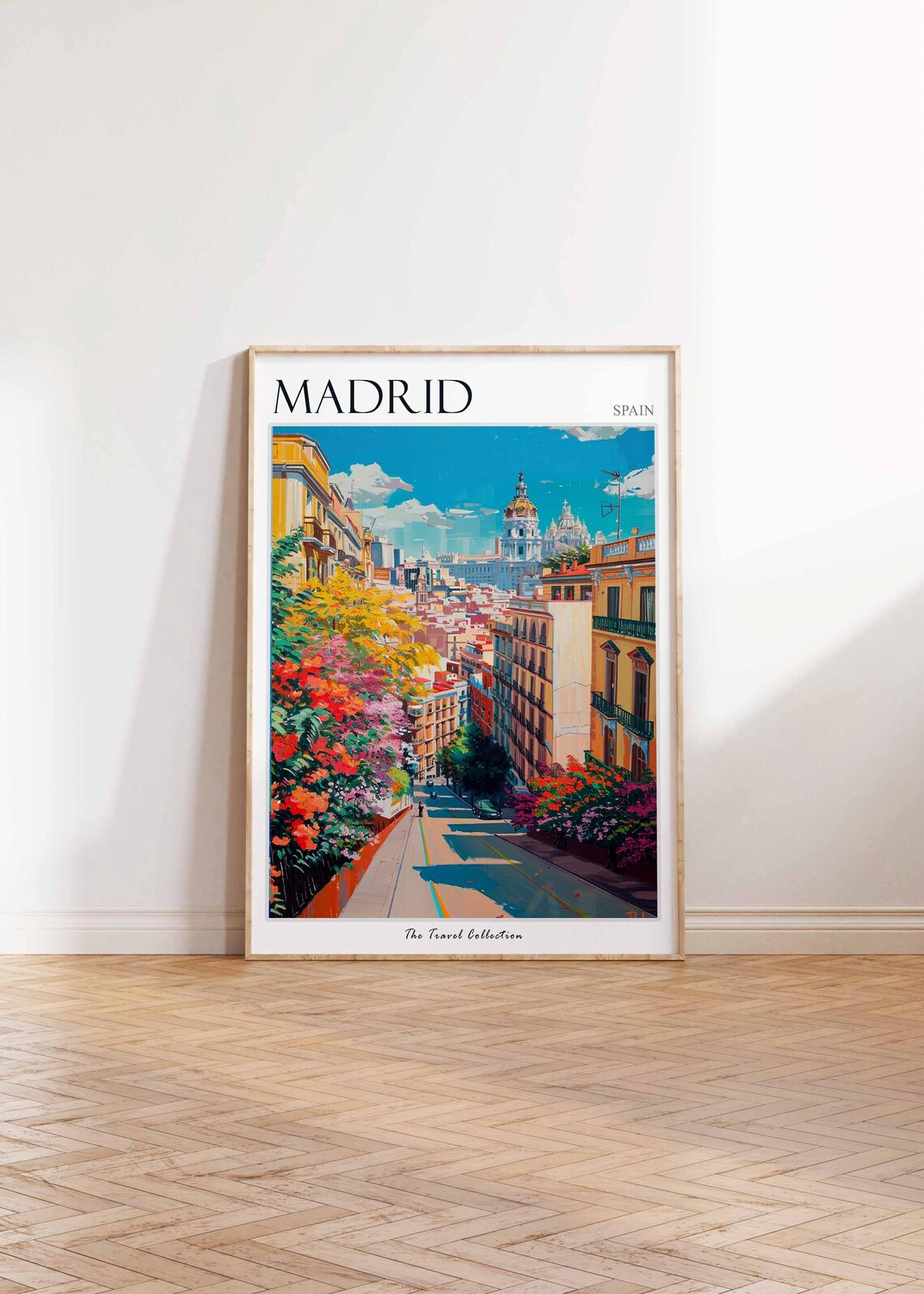 Madrid Spain Flower Lined Street Cathedral Scene Travel Poster - Image 2