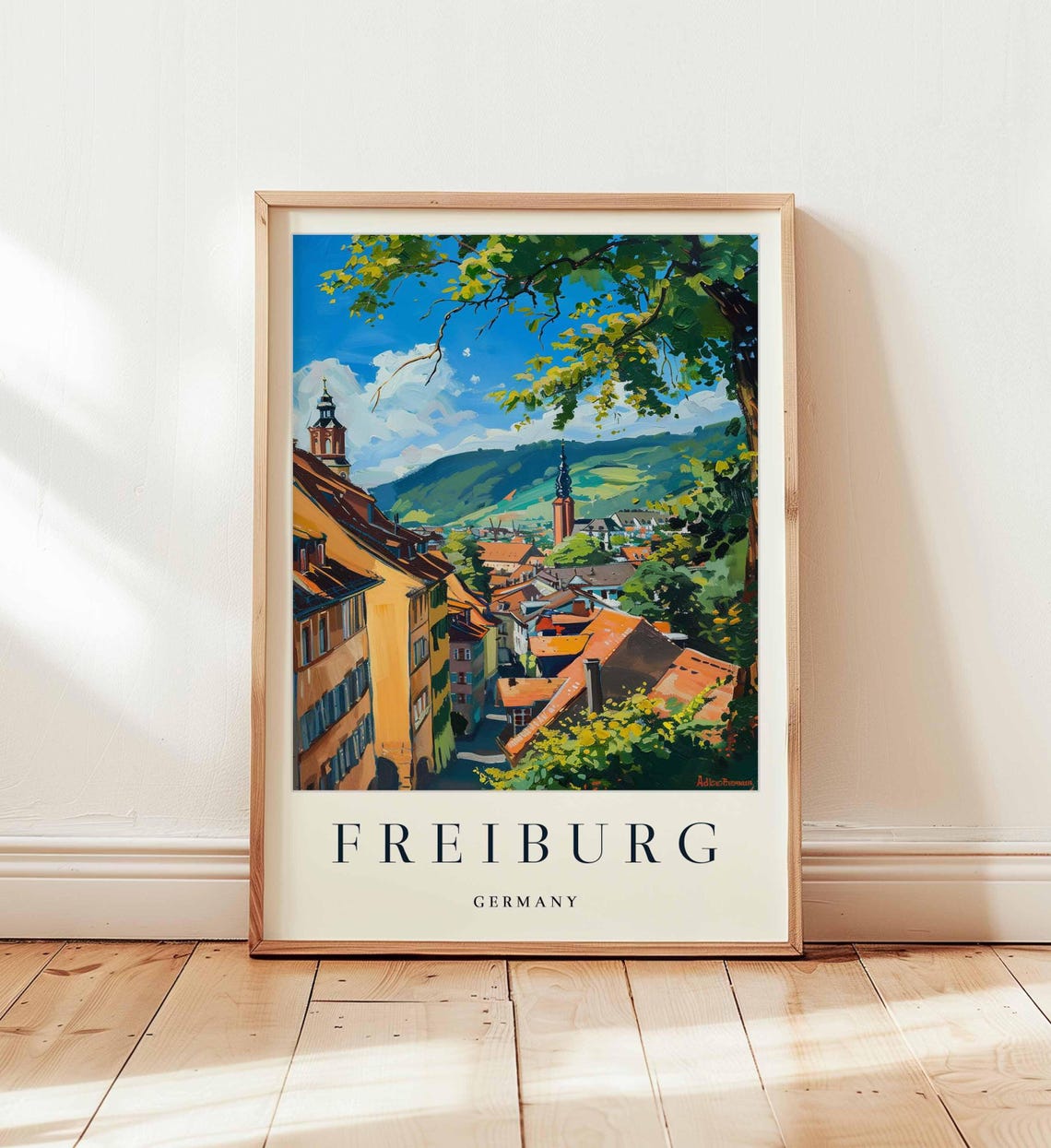 Freiburg Germany Red Rooftops Hillside View Art Bright Poster