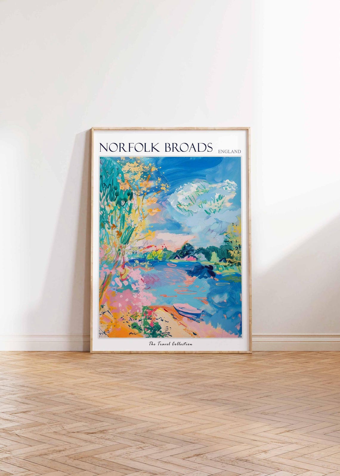 Norfolk Broads Abstract River Scene Golden Tree Rowboat Poster - Image 2