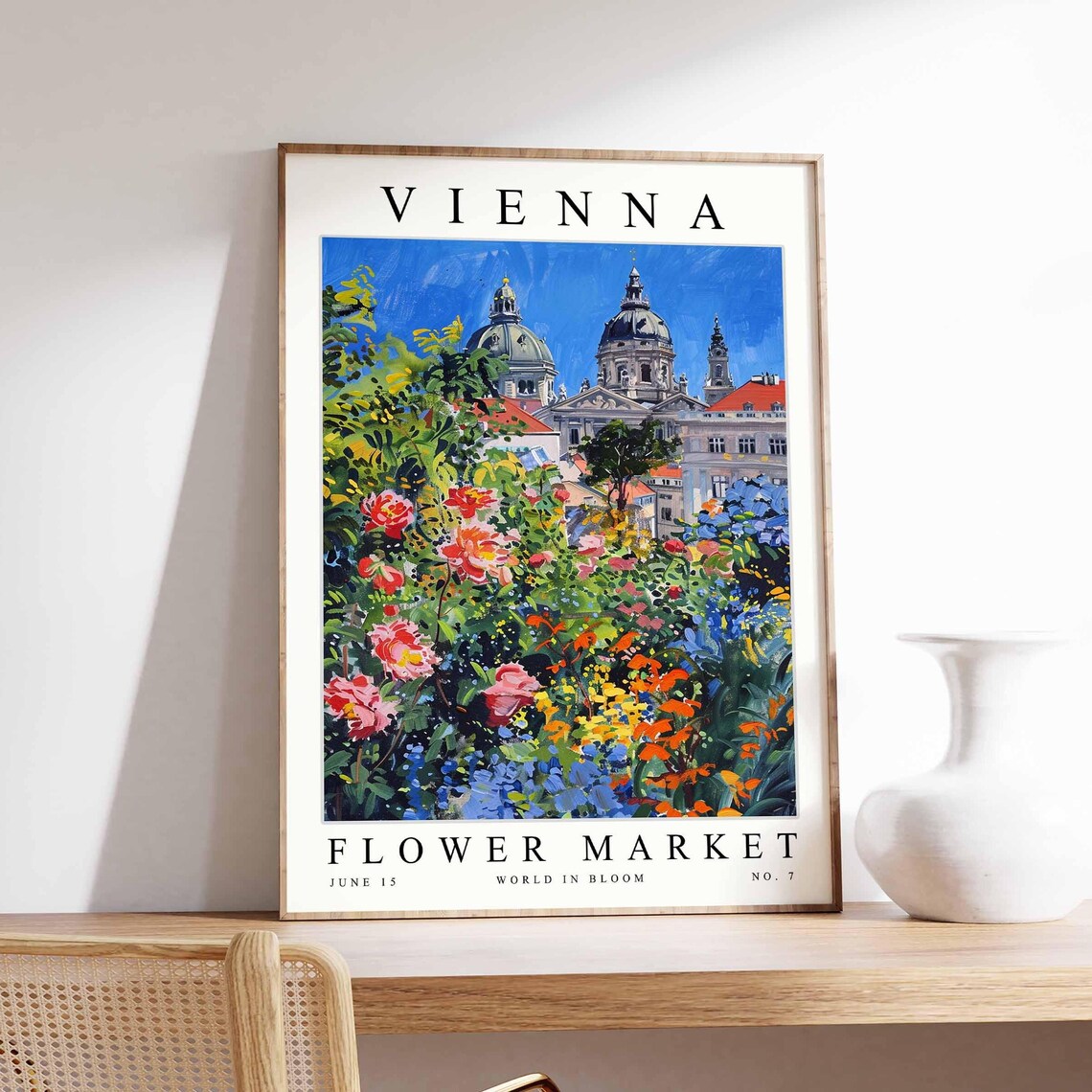 Vienna Flower Market Church Domes Wildflower Garden Blue Sky Poster