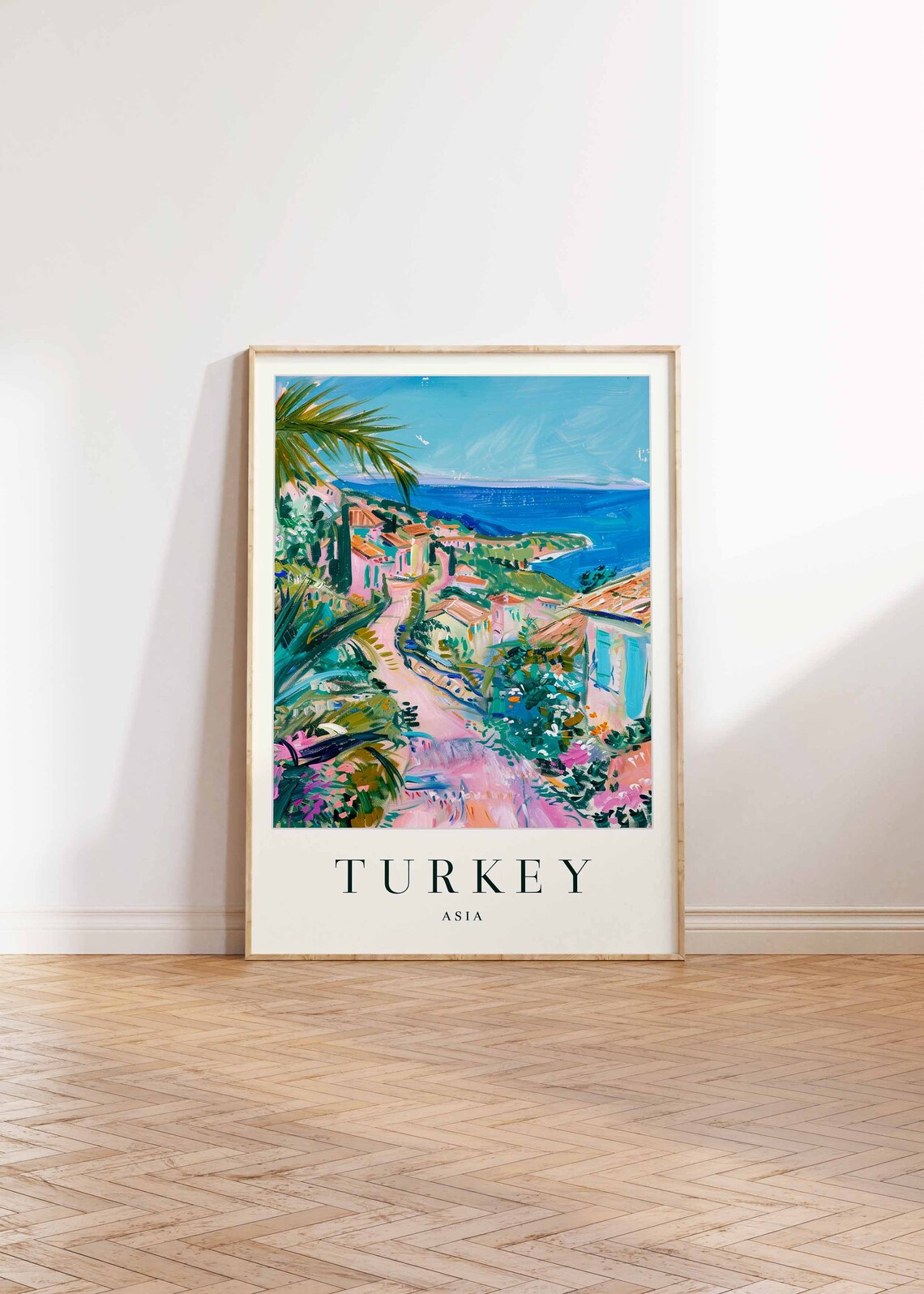 Turkey Palm Lined Village Street Tropical Sea View Travel Poster - Image 2