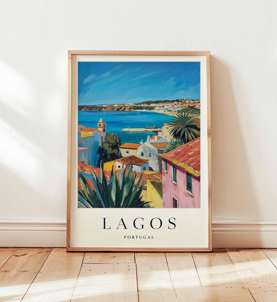 Lagos Portugal Vintage Rooftop Bay View Sunny Coast Travel Poster