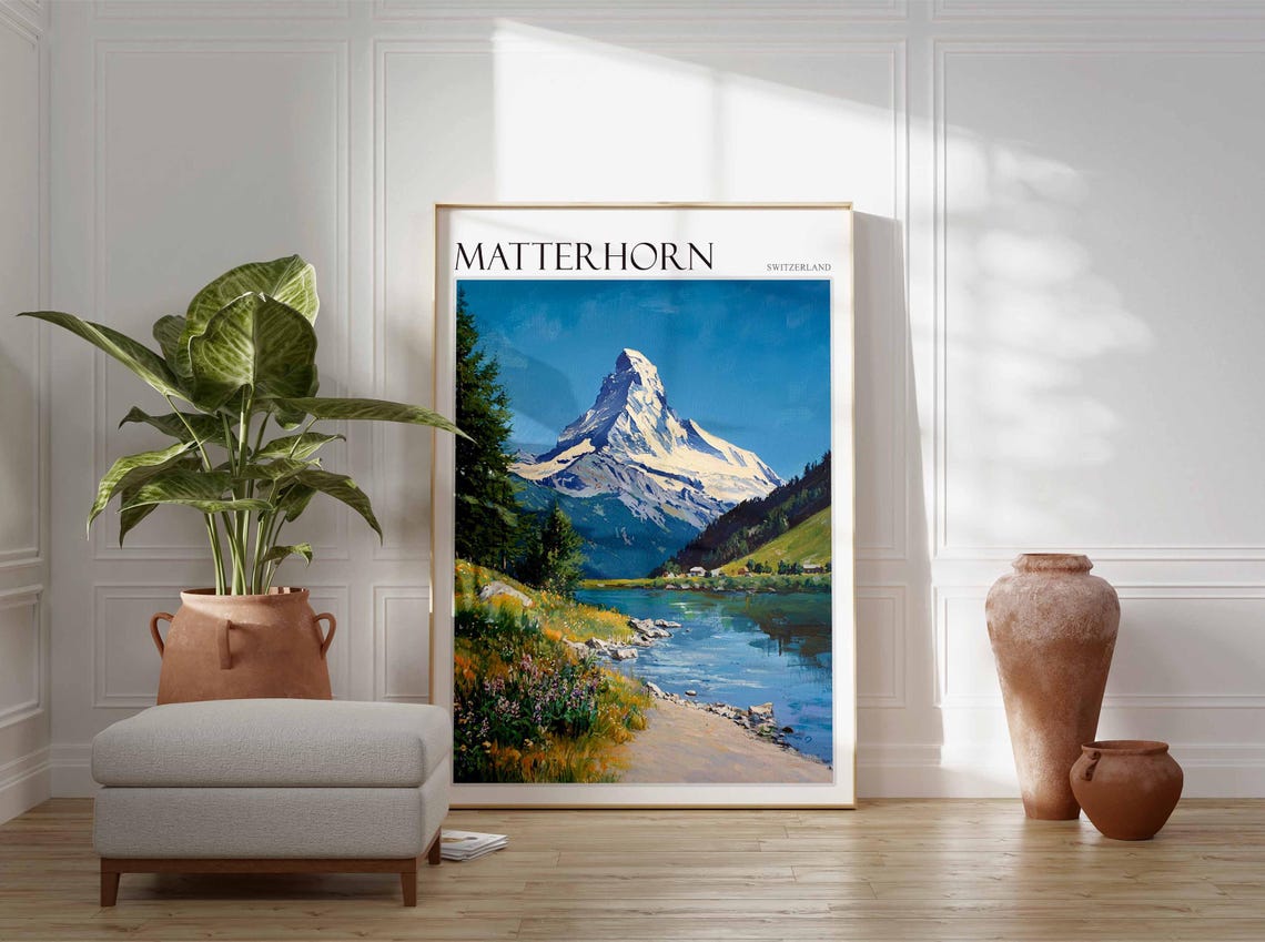Matterhorn Poster Matterhorn Travel Print Swiss Decor Europe Travel Poster European Wall Art Switzerland Wall Art Mountain Poster - Image 3