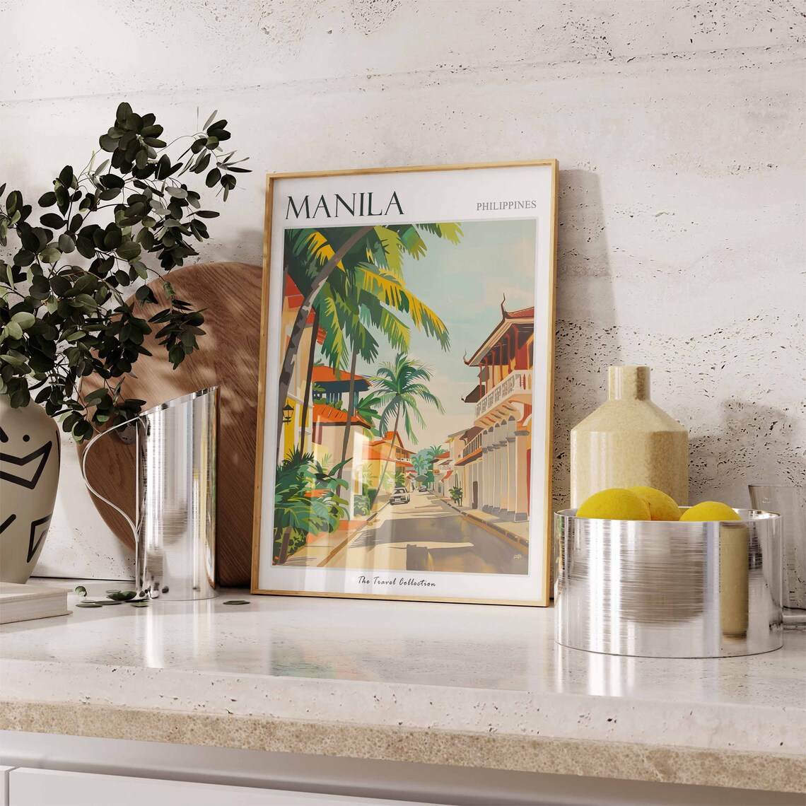 Manila Philippines Travel Poster Tropical Street And Palm Trees - Image 3