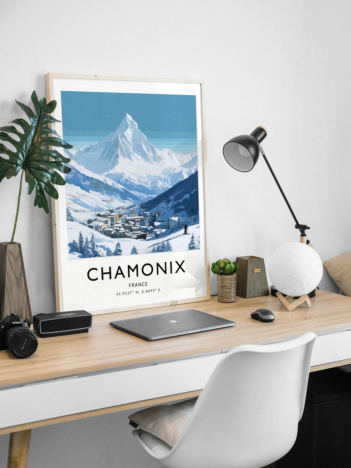 Chamonix France Mont Blanc Snowy Alpine Ski Mountain Modern Poster - Image 2