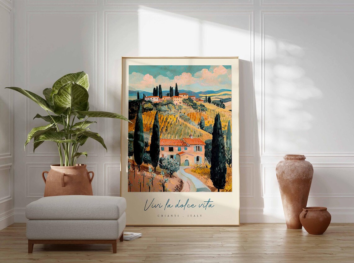 Chianti Italy Vivi la Dolce Vita Vineyard Hills Stone Villa Poster - Image 3