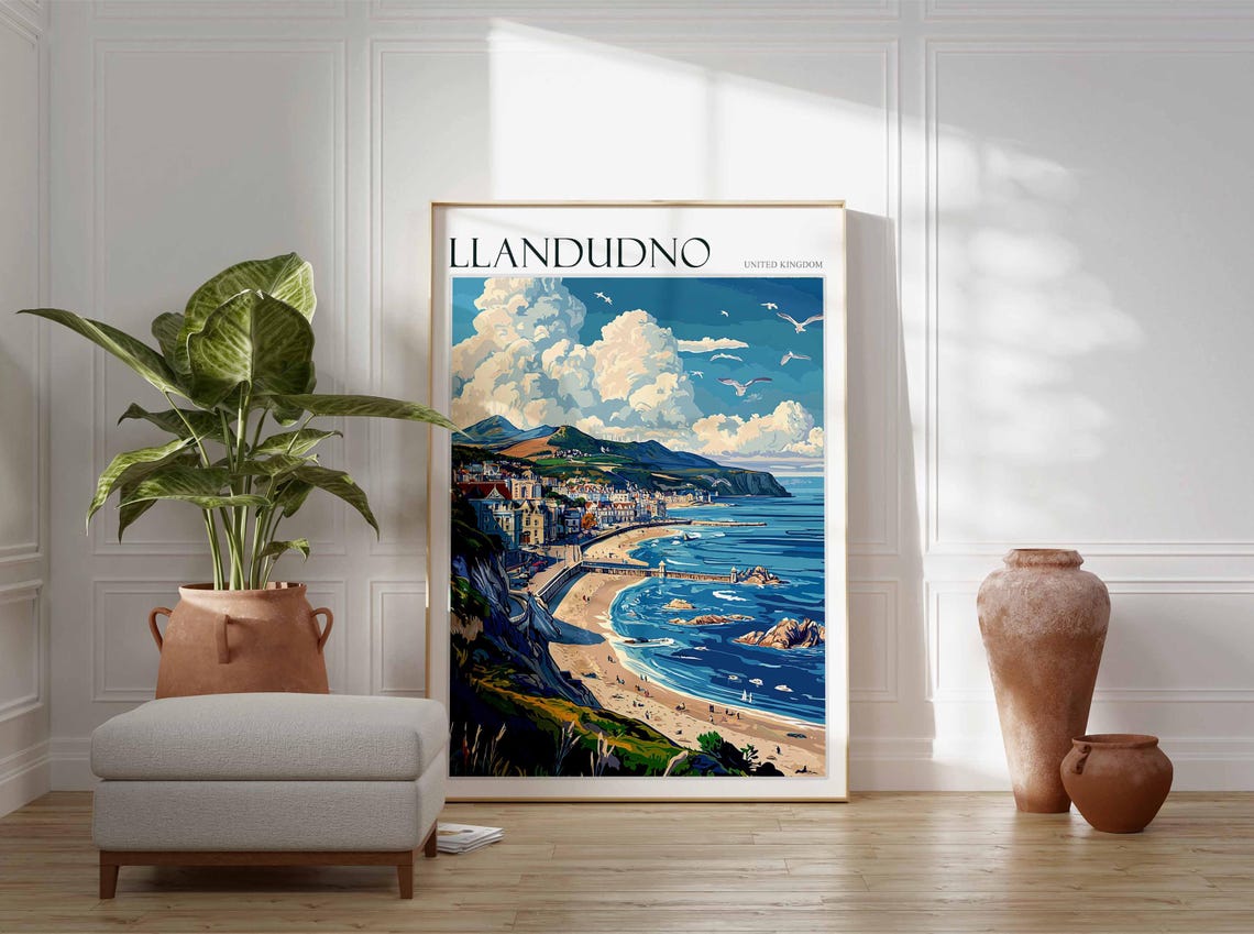 Llandudno Poster Wales Poster Uk Travel Print Coastal Wall Art British Decor Wales Travel Print Beach House Decor Llandudno Wales Art - Image 3