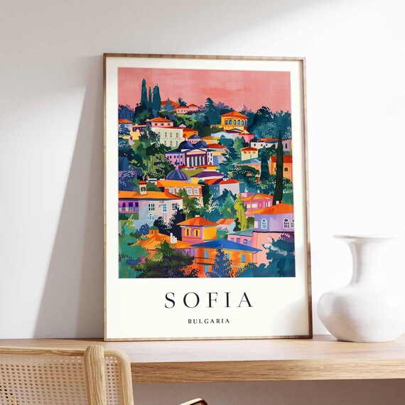 Sofia Bulgaria Hillside Domed Church Sunset Painterly Poster