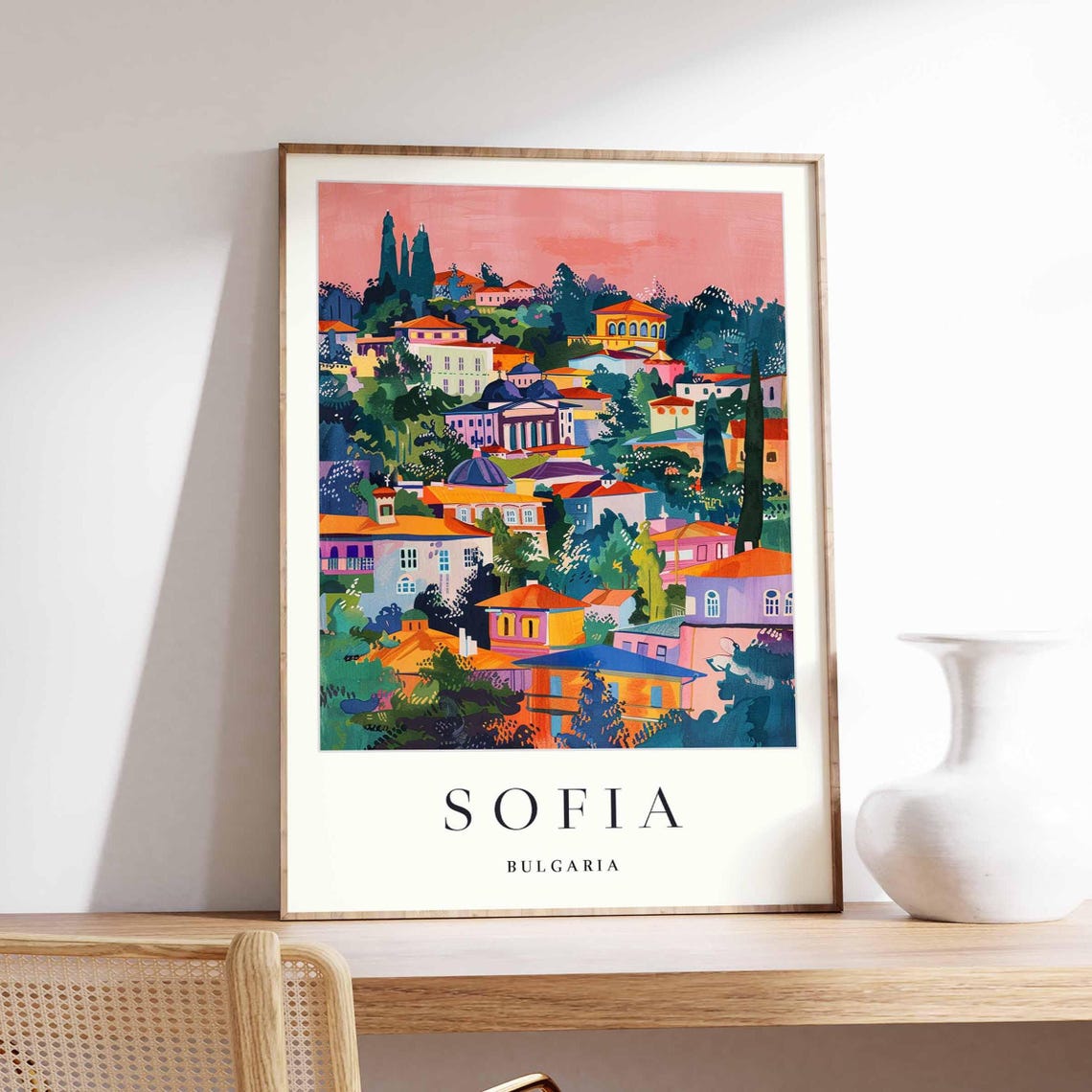 Sofia Bulgaria Hillside Domed Church Sunset Painterly Poster