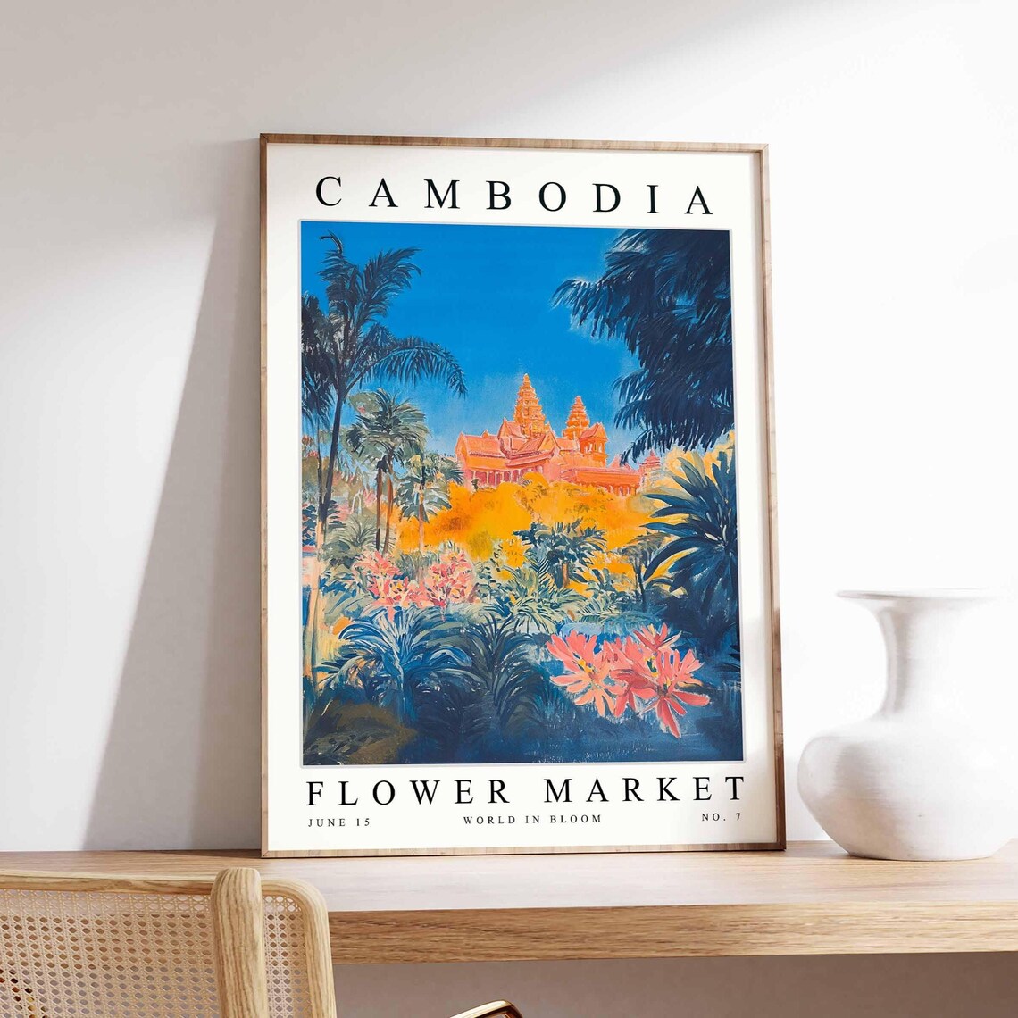 Cambodia Flower Market Golden Temple Pink Flowering Trees Art Poster
