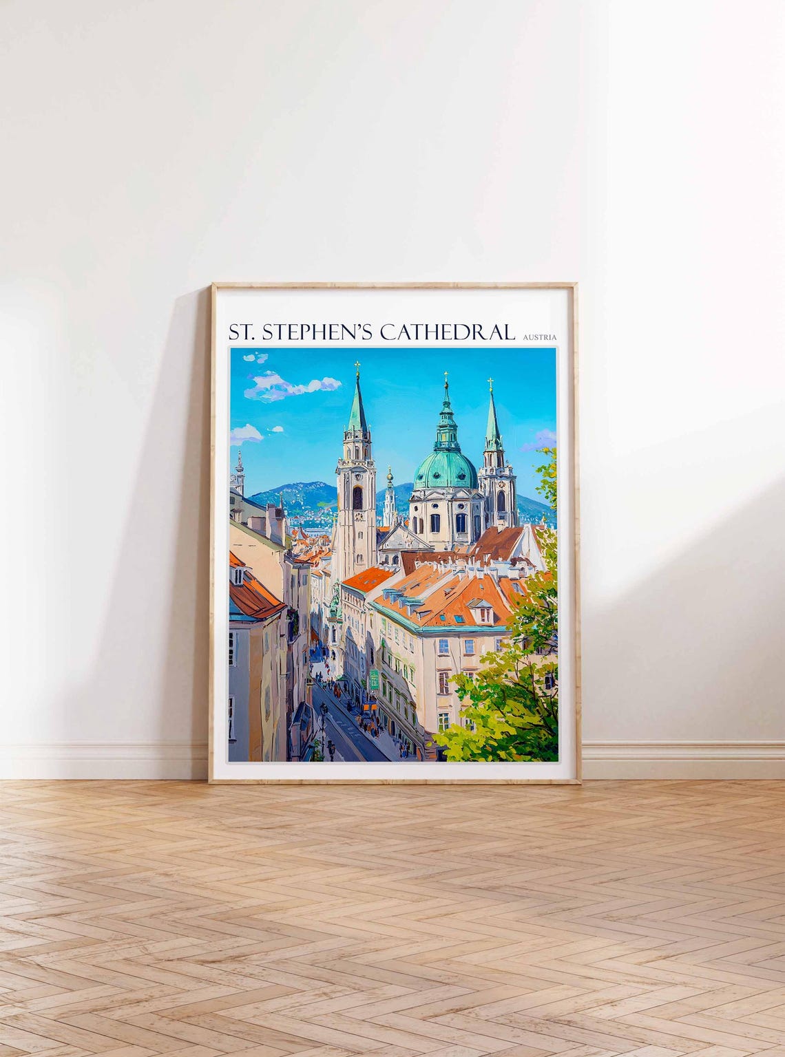 St. Stephen's Cathedral Dome Street View Green Tree Travel Poster - Image 2