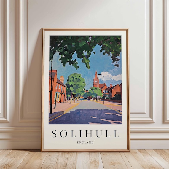 Solihull England Sunny Street Scene Painting Travel Town Poster