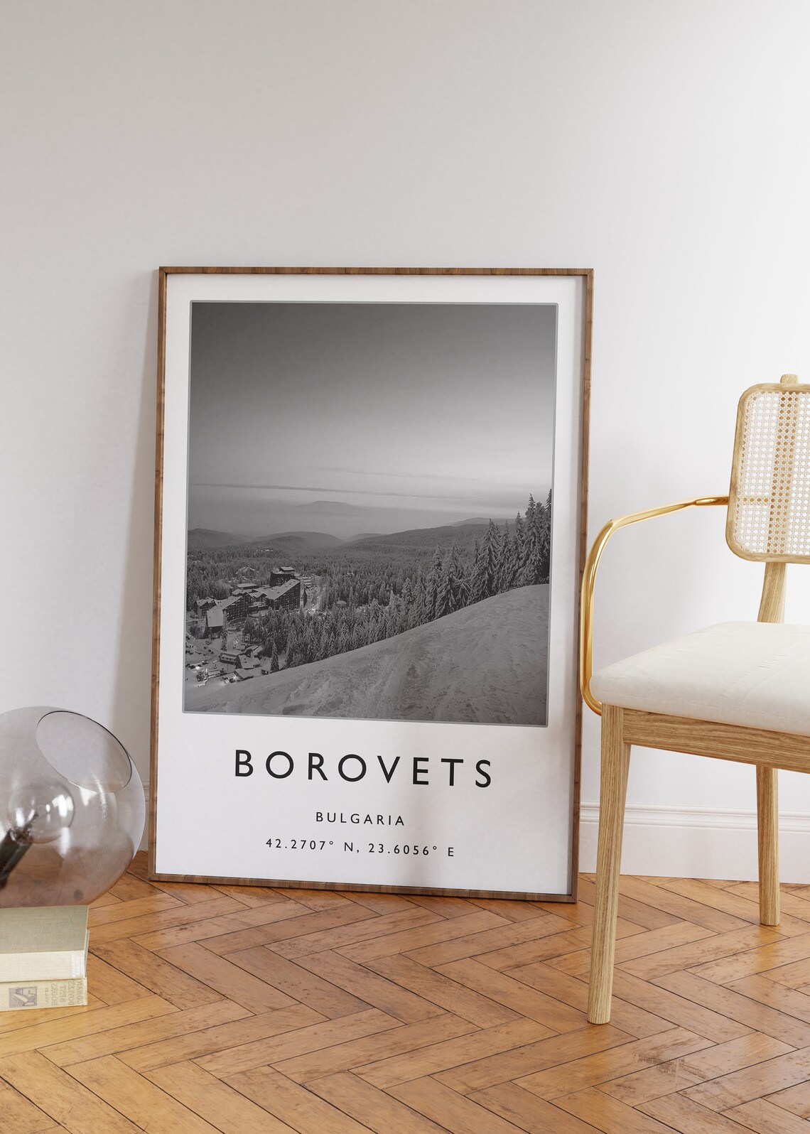 Borovets Bulgaria Ski Resort Black And White Mountain Travel Poster - Image 3