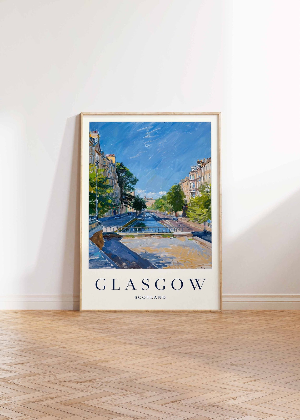 Glasgow Scotland Tree Lined Boulevard Tenement Buildings Travel Poster - Image 2