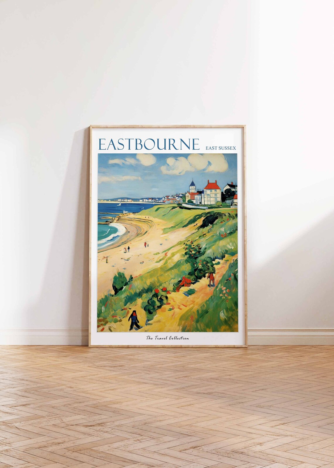 Eastbourne East Sussex Beach With Green Cliffs Travel Poster - Image 2