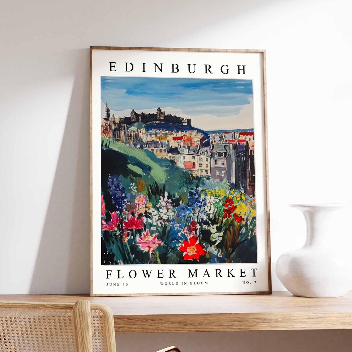 Edinburgh Flower Market Castle View Colorful Flower Garden Poster