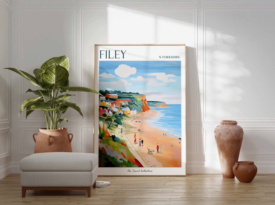 Filey North Yorkshire Beach Cliffs Seaside Travel Art Poster - Image 3