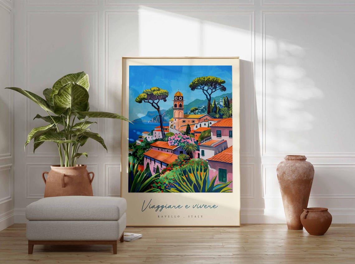 Ravello Italy Bold Pop Art Village Umbrella Pine Flower Poster - Image 3