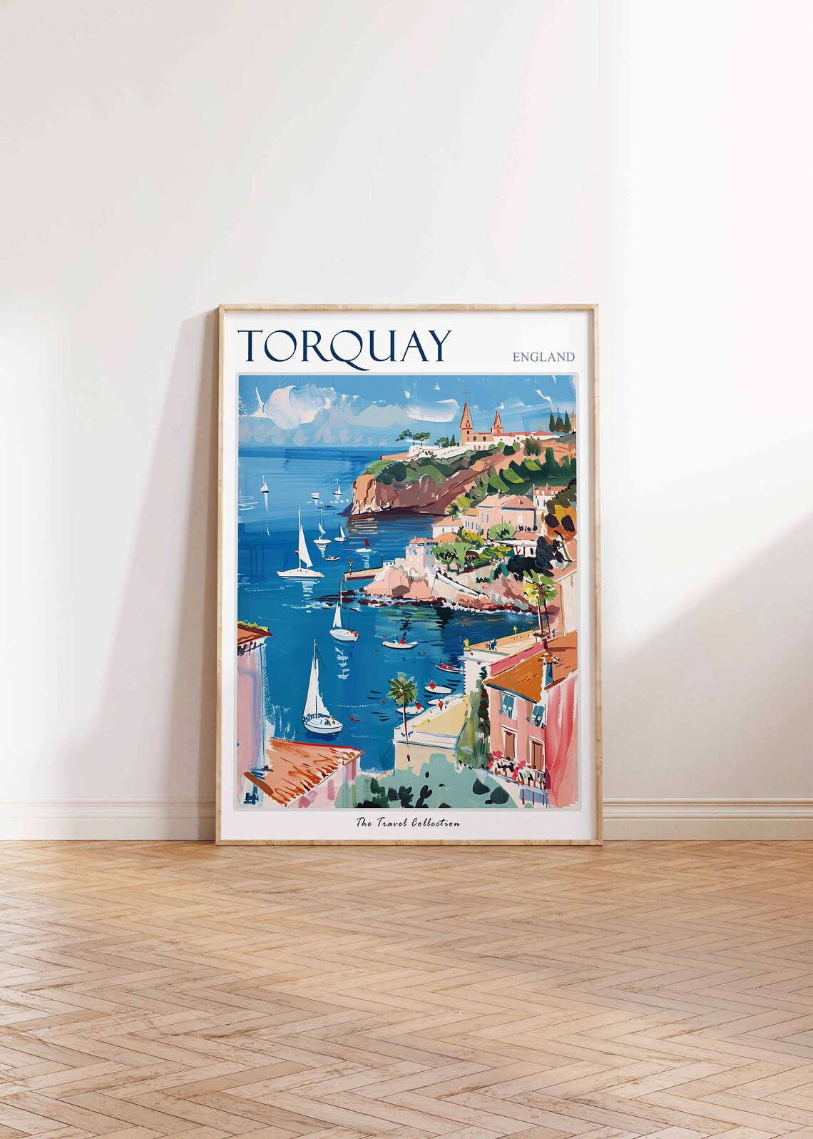 Torquay England Coastal Sailing Bay Cliff Church Scene Poster - Image 2