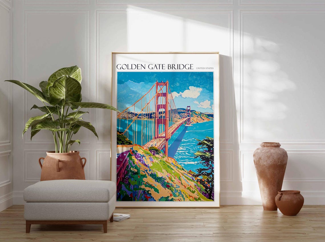 Golden Gate Bridge San Francisco Bay Painted Landmark Poster - Image 2