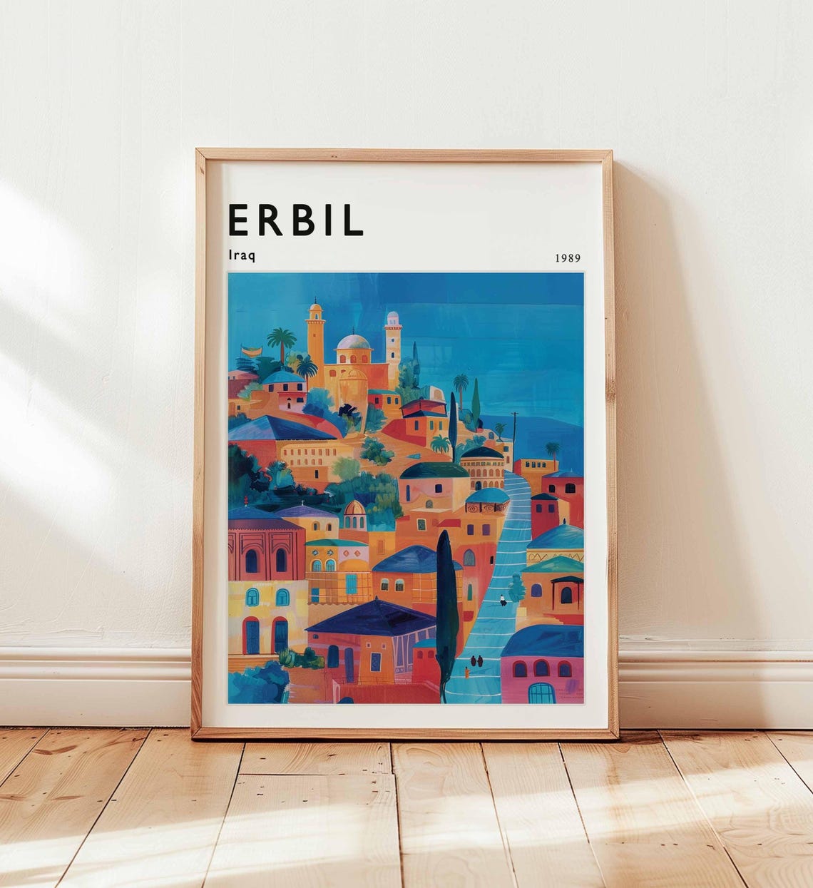Erbil Iraq 1989 Stepped Hillside City Domes Stairway Travel Poster