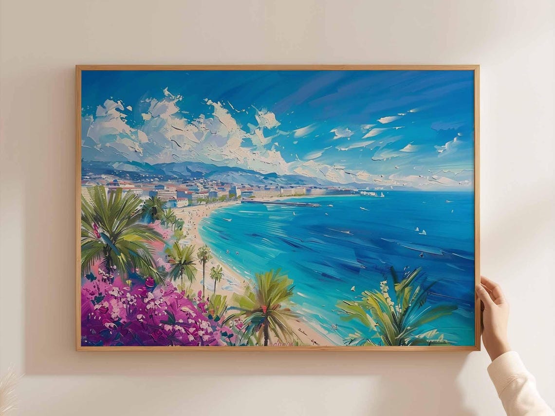 Cannes Poster France Travel Print French Riviera Wall Art Coastal Decor Beach Europetravel