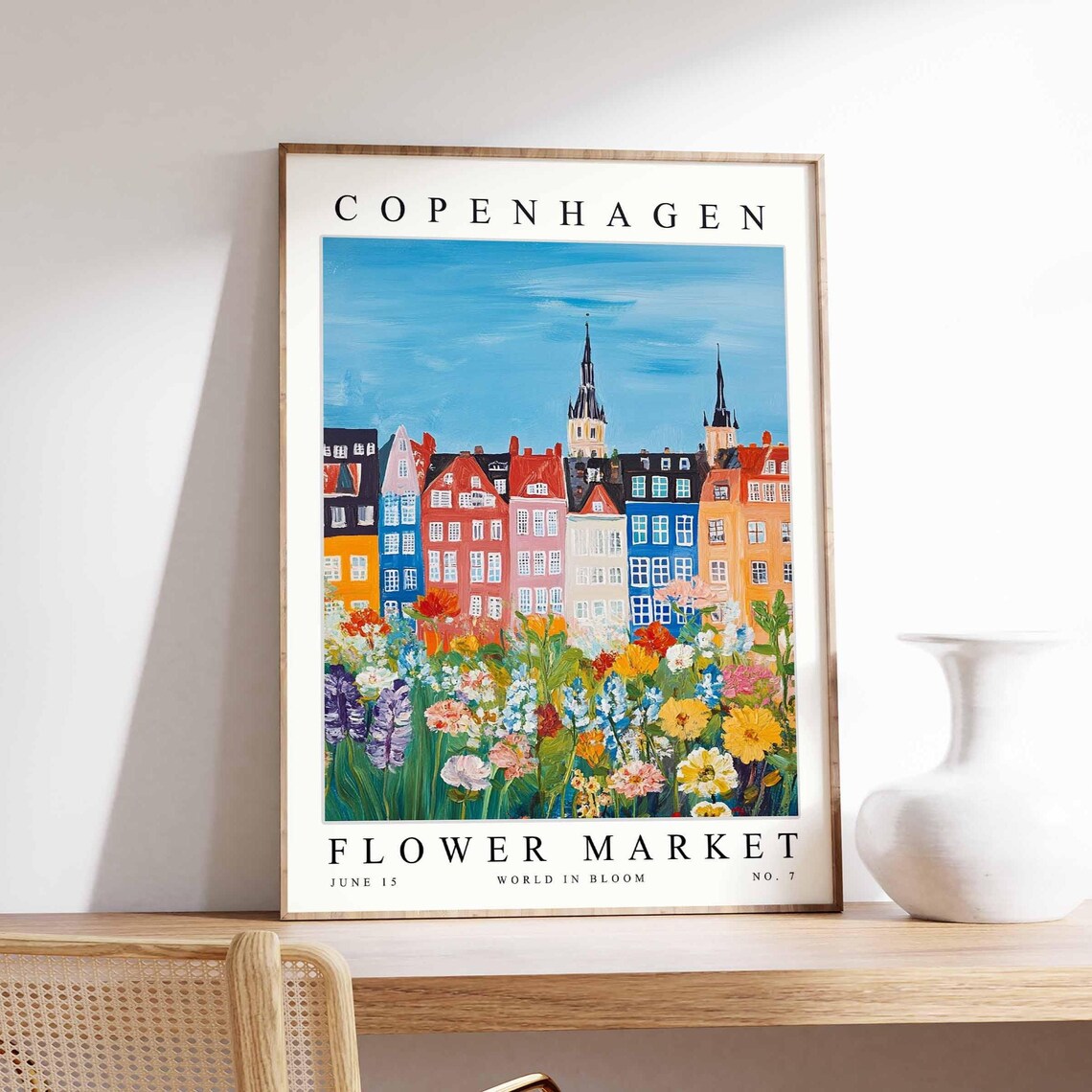 Copenhagen Flower Market No 7 Colorful Townhouse Meadow Art Poster