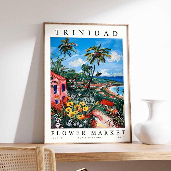 Trinidad Flower Market Poster Print Trinidadian Floral Wall Art Decor Botanical Caribbean Travel