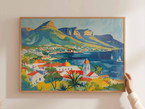 Cape Town Poster South Africa Travel Print African Wall Art Table Mountain Decor Safari Home