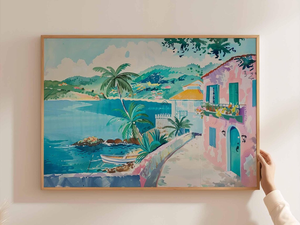 Caribbean Poster Tropical Island Travel Print Beach Wall Art Coastal Home Decor