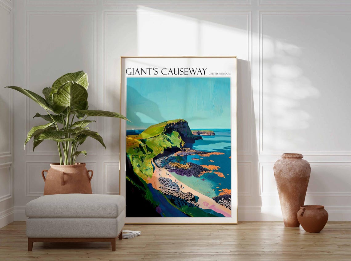 Giants Causeway Poster England Travel Print Giants Causeway Travel Art Giants Causeway Wall Art England Travel Giants Causeway Art - Image 2