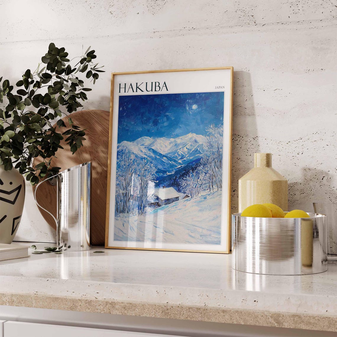 Hakuba Japan Moonlit Blue Mountain Night Winter Ski Scene Poster - Image 2