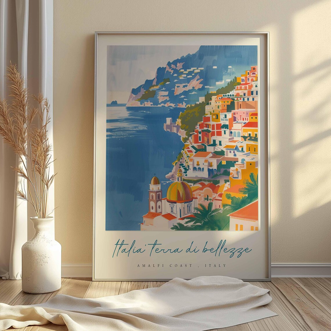 Amalfi Coast Colorful Cliffside Town Domed Church Travel Poster - Image 2