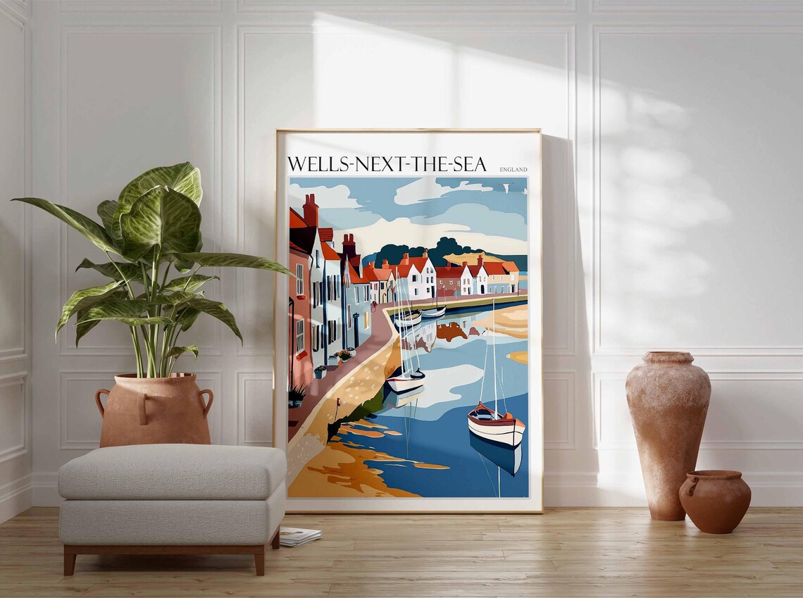 Wells-Next-The-Sea Harbour Flat Illustration Sailboats Art Poster - Image 2