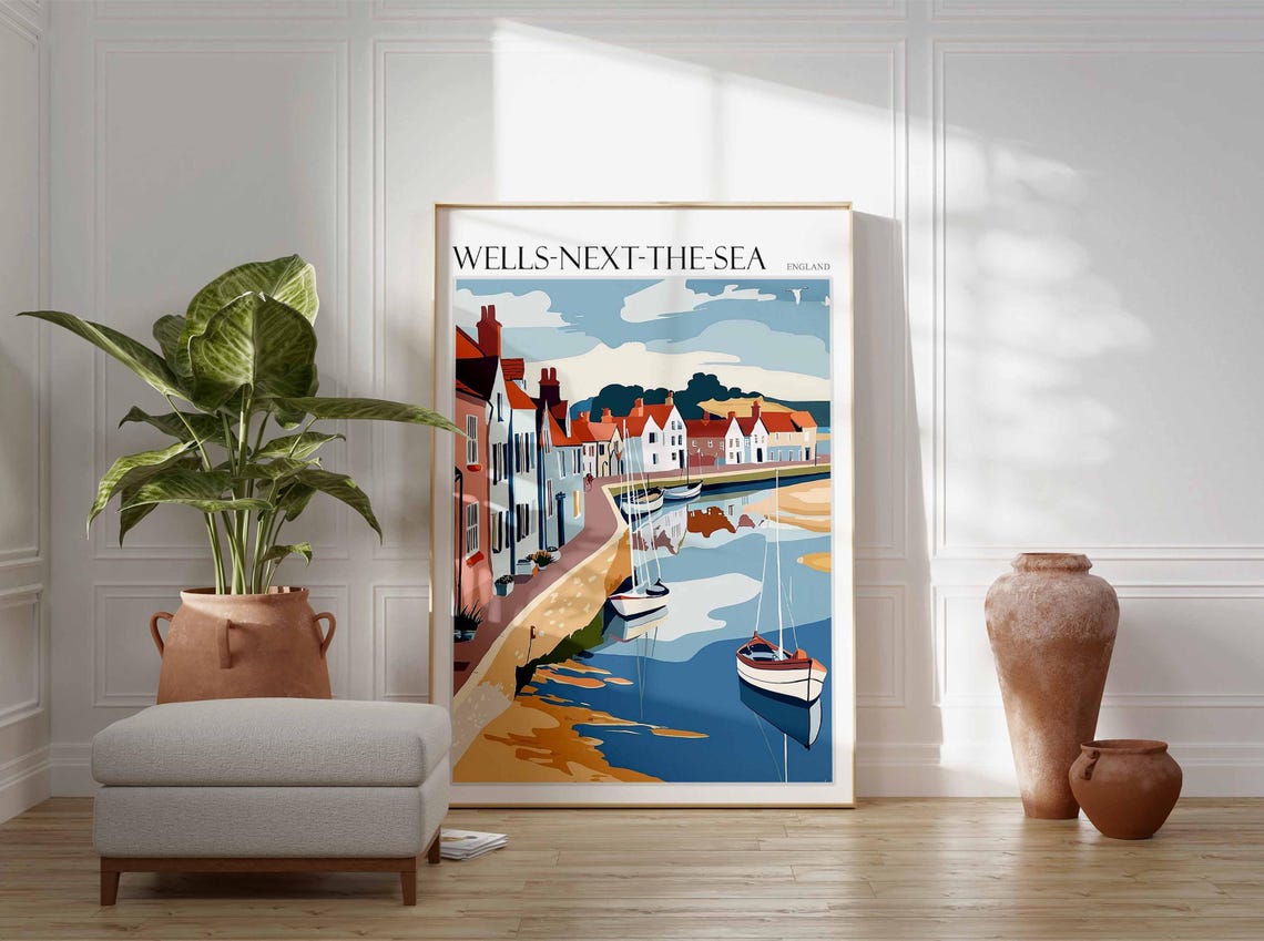 Wells Next The Sea Poster Norfolk Poster Uk Travel Poster Coastal Wall Art British Decor Wells Next The Sea Travel Print Norfolk Decor - Image 2