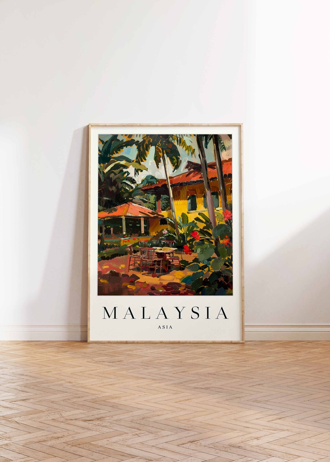 Malaysia Asia Tropical Courtyard Palms Colorful Travel Art Poster - Image 2
